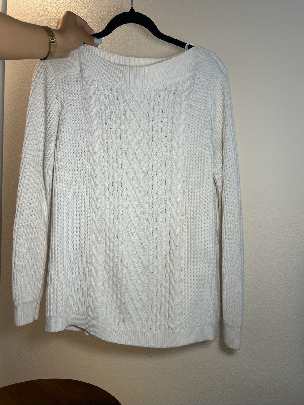 Tommy Hilfiger Cream Cable Knit Boatneck Sweater
